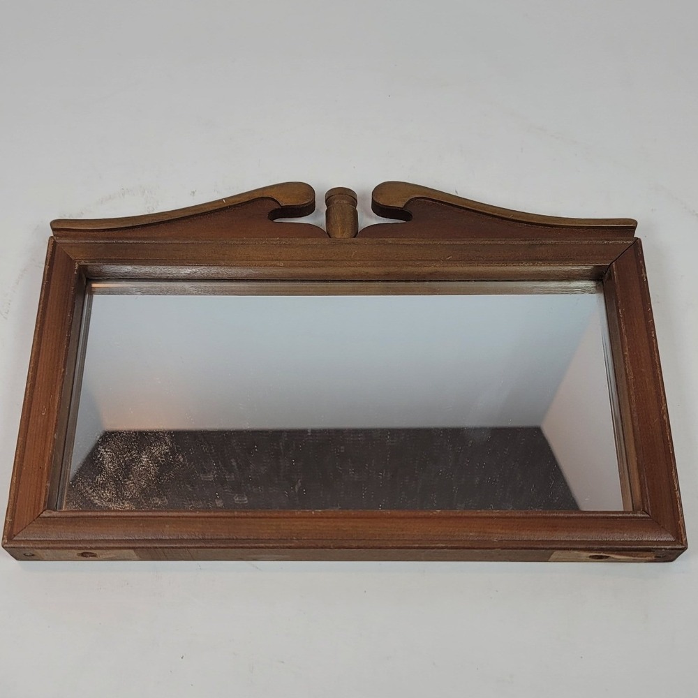 Vintage Wood Wall Mirror Japan‎ Federal Style Scroll Pediment Small Brown 9.5in